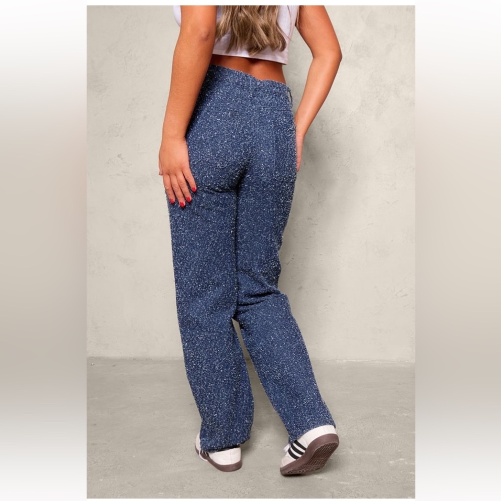 PrettyLittleThing Blue Bobble Texture High Waist Straight Leg Jeans Size 8 - Picture 5 of 12